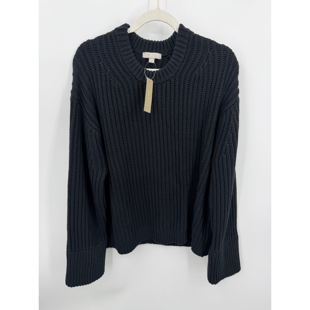 J.Crew CG684 Shaker-Stitch Sweater‎ Women XXL Black Chunky Cotton Knit Crewneck